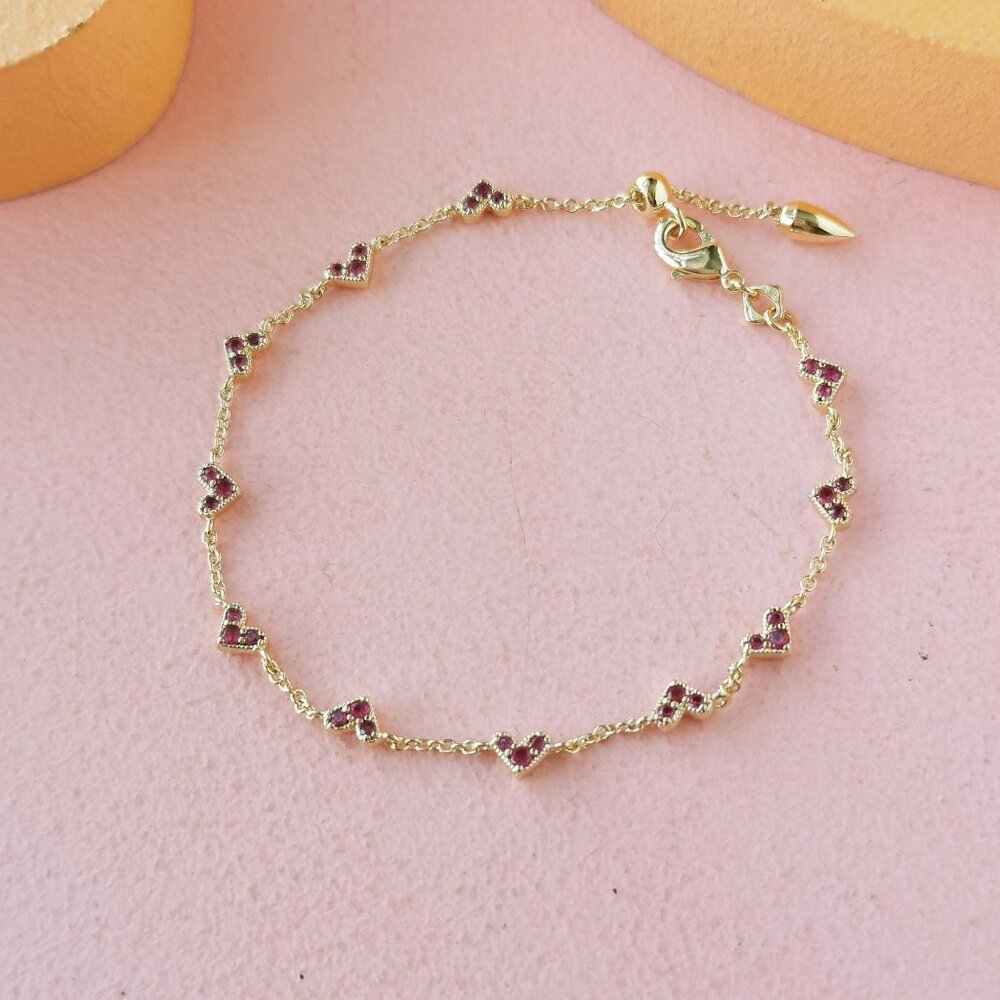 Kendra Scott - Haven Heart Pink Crystal Gold Chain Bracelet - NEW